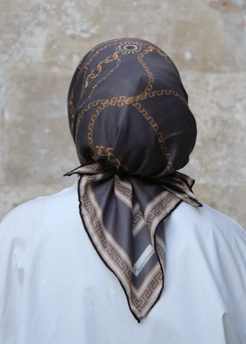 ZİNCİR DESEN EŞARP - FÜME - 3