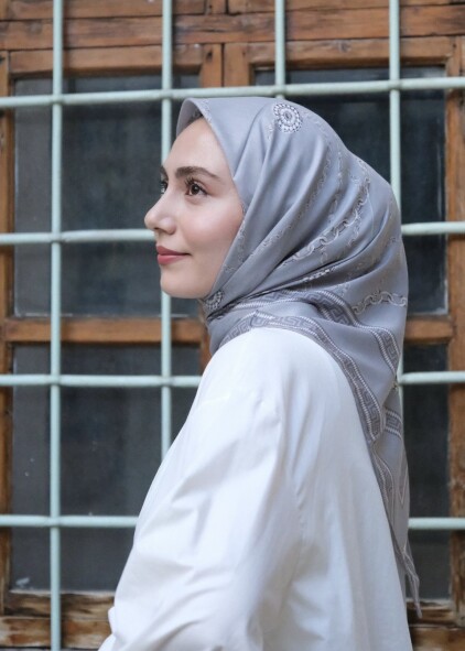 ZİNCİR DESEN EŞARP - GRİ - 