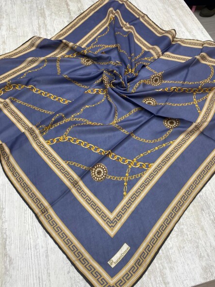 ZİNCİR DESEN EŞARP - İNDİGO - 4