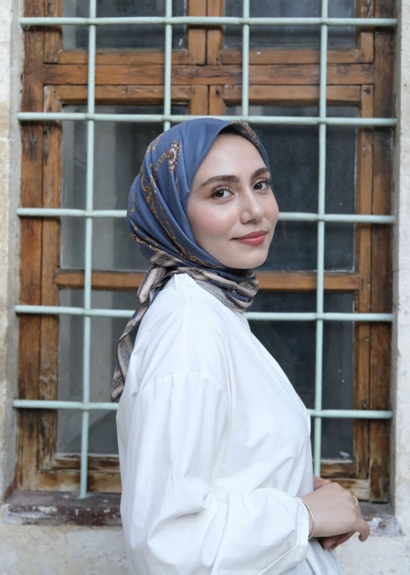 ZİNCİR DESEN EŞARP - İNDİGO - 2