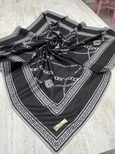 ZİNCİR DESEN EŞARP - SİYAH GÜMÜŞ - 3