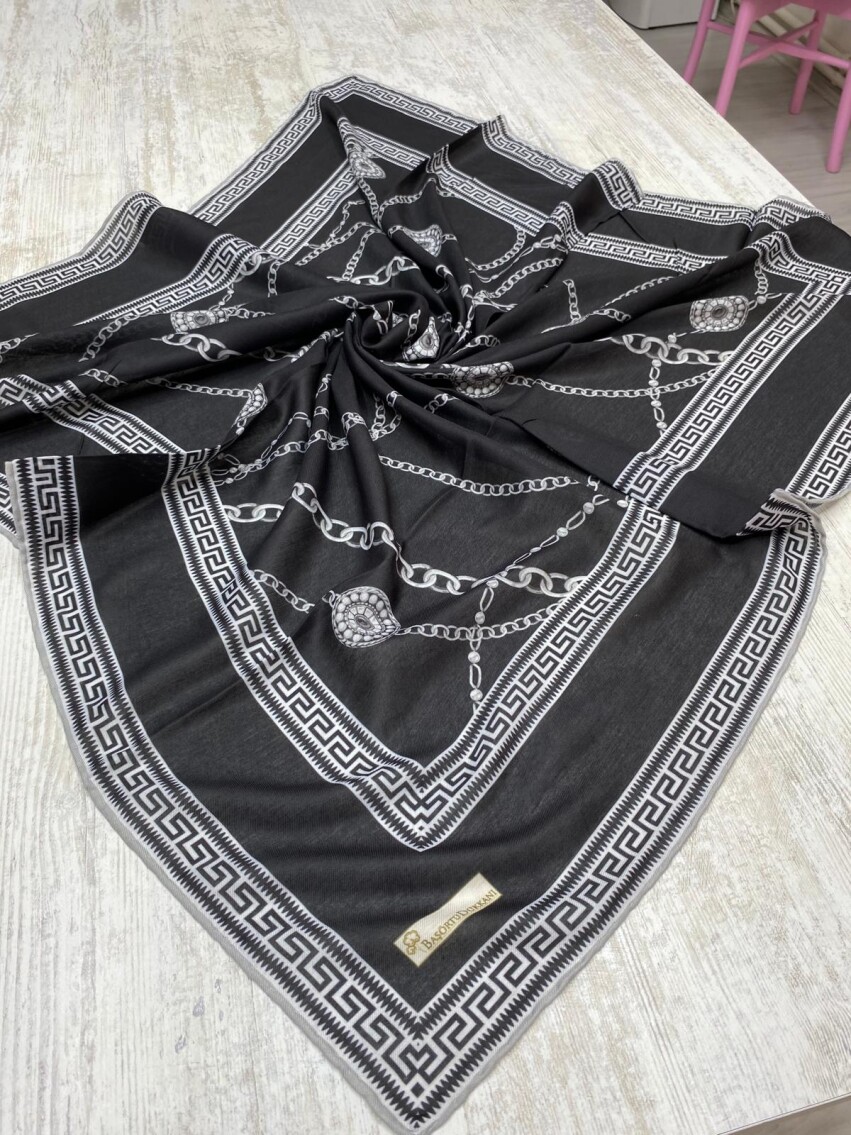 ZİNCİR DESEN EŞARP - SİYAH GÜMÜŞ - 3