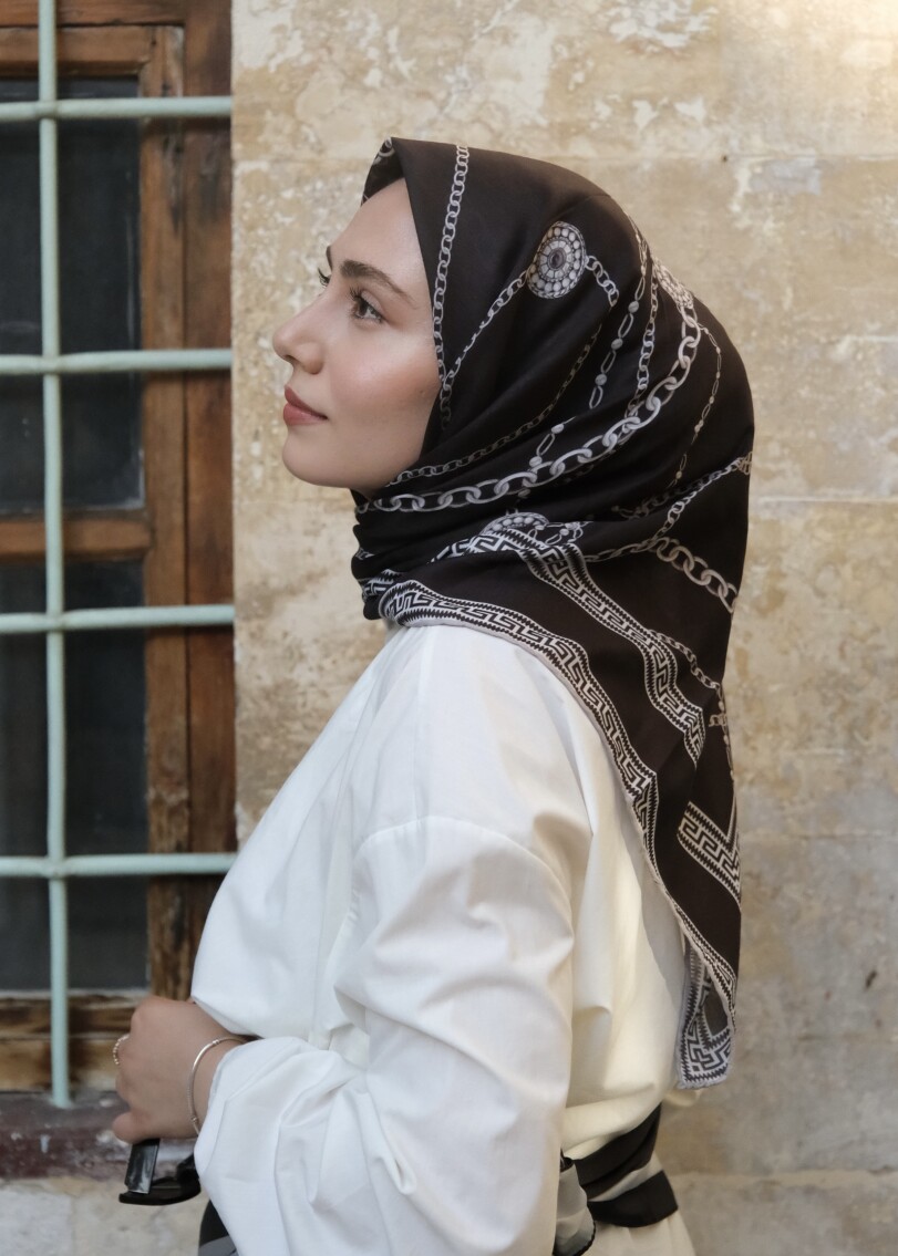 ZİNCİR DESEN EŞARP - SİYAH GÜMÜŞ - 1