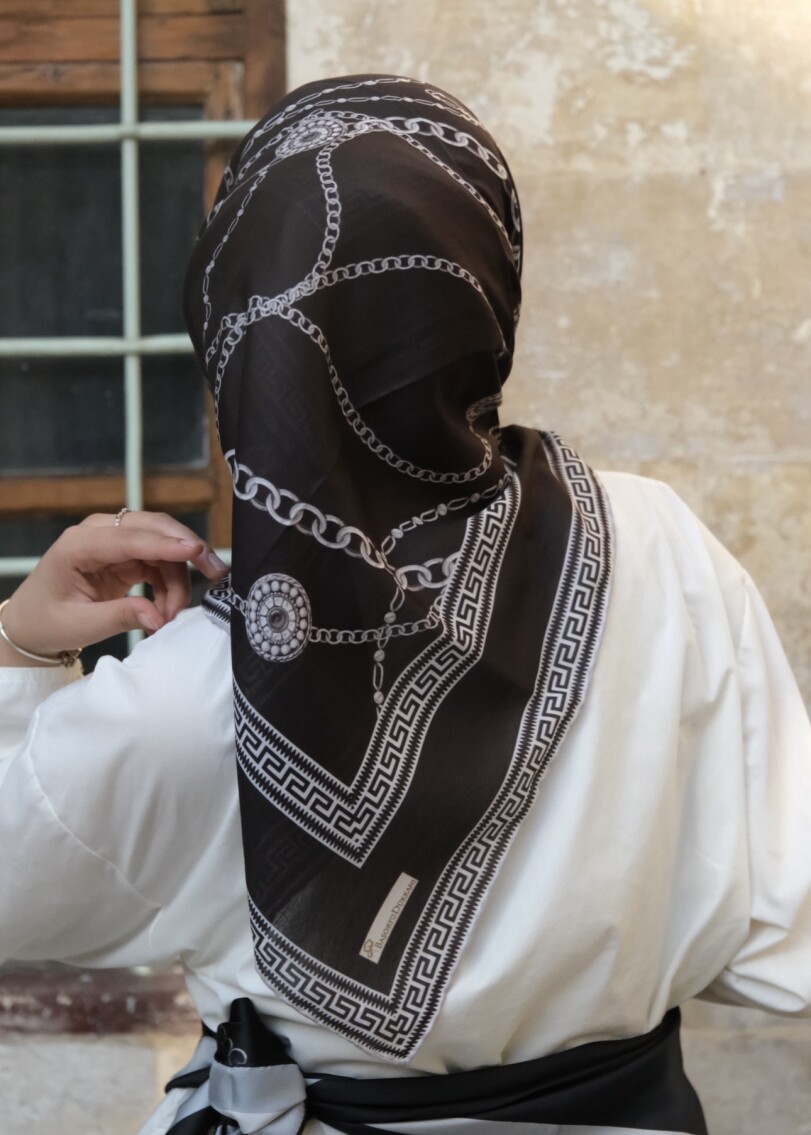 ZİNCİR DESEN EŞARP - SİYAH GÜMÜŞ - 2