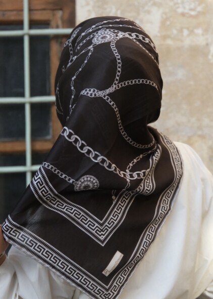 ZİNCİR DESEN EŞARP - SİYAH GÜMÜŞ - 4